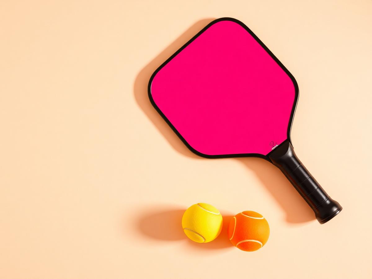 Pickleball paddle and balls arranged on a bright, clean background